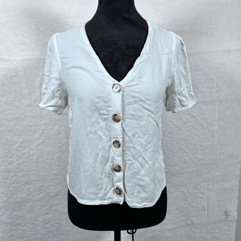 Urban Romantics Crop Top Women's Medium White Button-Up Lagenlook Y2K Boho‎